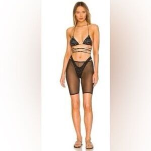 NWT Monica Hansen Revolve Stardust Mesh Bicycle Shorts‎ Crystal edge festival